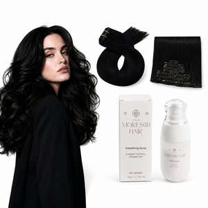 Moresoo Jet Black Clip in Extensions 22 Inch with Smoothing Spray Bundle
