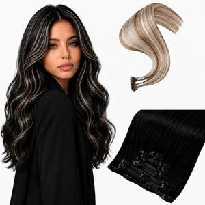 Moresoo Jet Black Clip in with Beige Blonde Nano Extensions 22 Inch Bundle