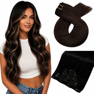 Moresoo Jet Black and Medium Brown Clip in Hair Extensions 18 Inch Bundle