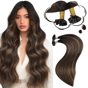 Moresoo K Tip Hair Extensions Real Human Hair Brown Chestnut Ombre 14 Inch