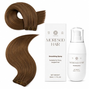Moresoo Light Brown 14 Inch Sew in Hair Extensions with Smoothing Spray