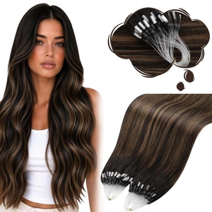 Moresoo Microlink Hair Extensions Human Hair, Dark Brown to Chestnut Brown