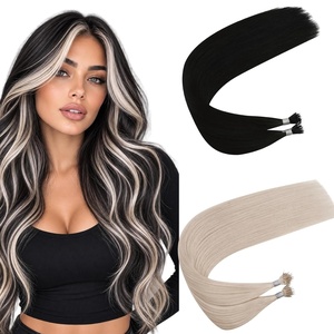 Moresoo Nano Bead Hair Extensions Human Hair, Black Blonde Blend, 14 Inch