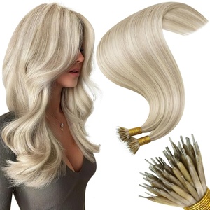 Moresoo Nano Ring Hair Extensions Human Hair, Ash Blonde Highlight, 22 Inch