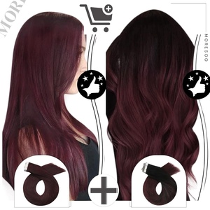 Tape Bundle Total 40 Pieces – Moresoo Burgundy Hair Extensions Tape in Human Hair Extensions 18 Inch Seamless Tape on Brazilian Hair #99J & #1B/99J