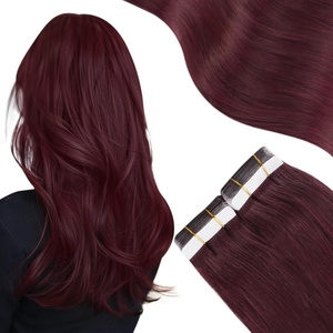 Tape Bundle Total 40 Pieces – Moresoo Wine Red Tape in Hair Extensions Human Hair 14 Inch Human Hair Tape in Extensions #99J Adhesive Tape ins Thick End 40g+40g
