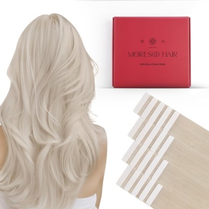 Tape Bundle Total 60 Pieces – 18inch Tape in Hair Extensions Human Hair Bundle 50g+100g Color #60A White Blonde Long Straight Hair Extensions Tape in