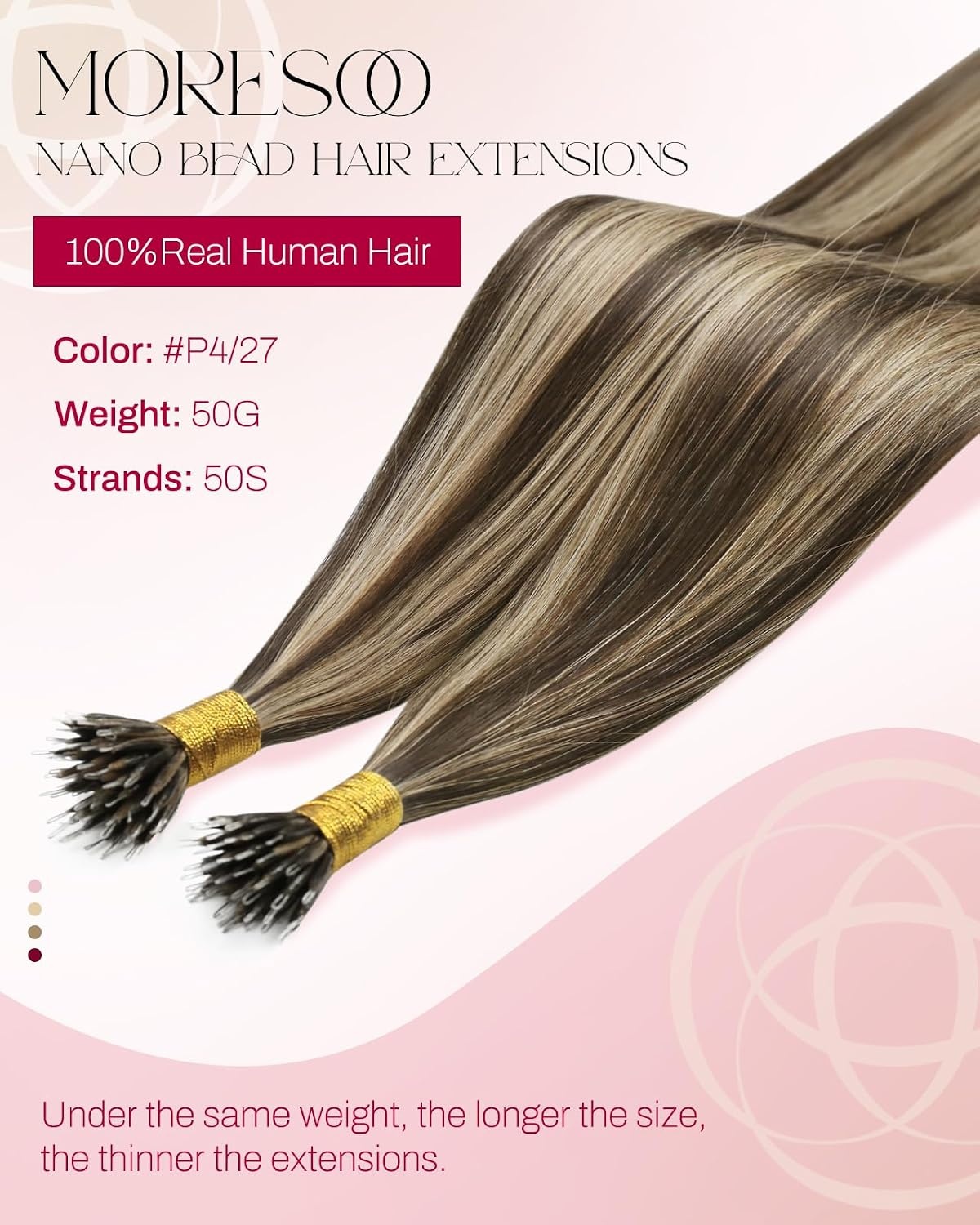 image:imageMoresoo Nano Tip Hair Extensions Human Hair Caramel Blonde 16 Inch