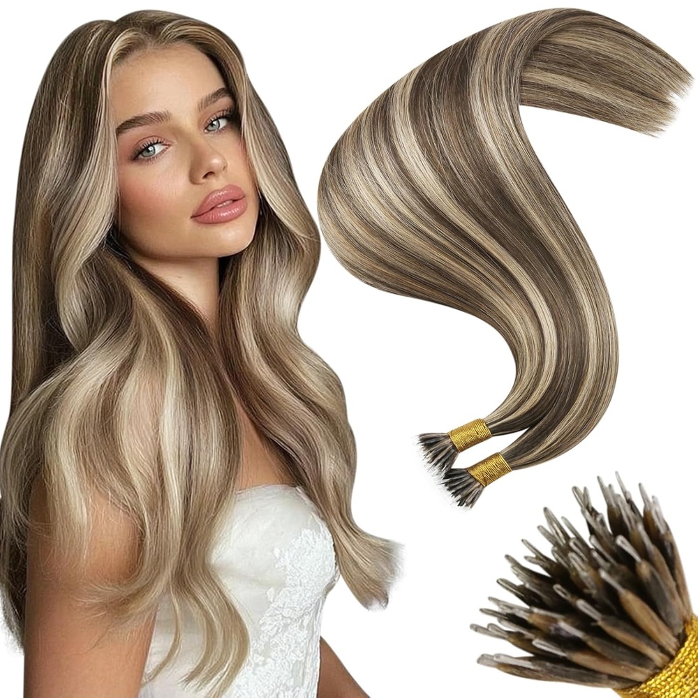 image:imageMoresoo Nano Tip Hair Extensions Human Hair Caramel Blonde 16 Inch
