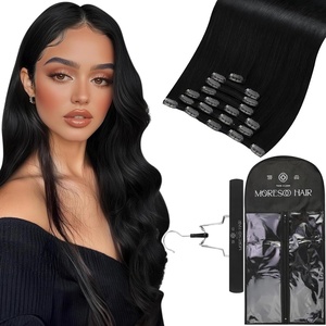 Moresoo 24in Jet Black Human Hair Clip in Extensions with Storage Bag