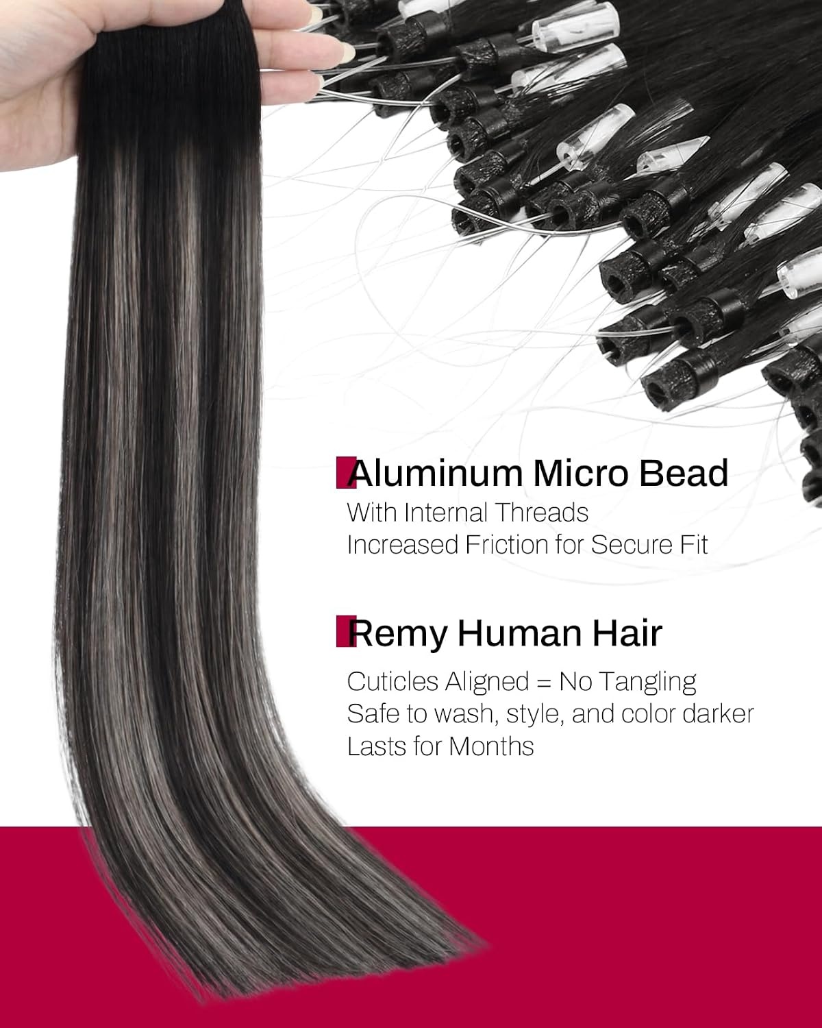 image:imageMoresoo 14 Inch Jet Black Clip in and Black Silver Micro Bead Hair Bundle