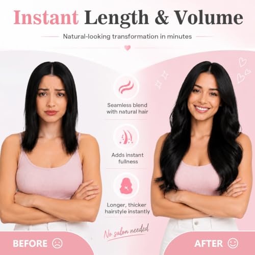 image:imageMoresoo Jet Black Clip in Hair Extensions Bundle 14 and 16 Inch Human Hair