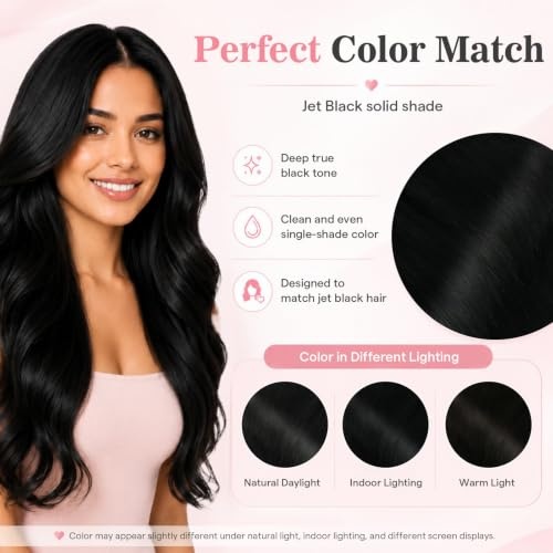 image:imageMoresoo Jet Black Clip in Hair Extensions Bundle 14 and 16 Inch Human Hair