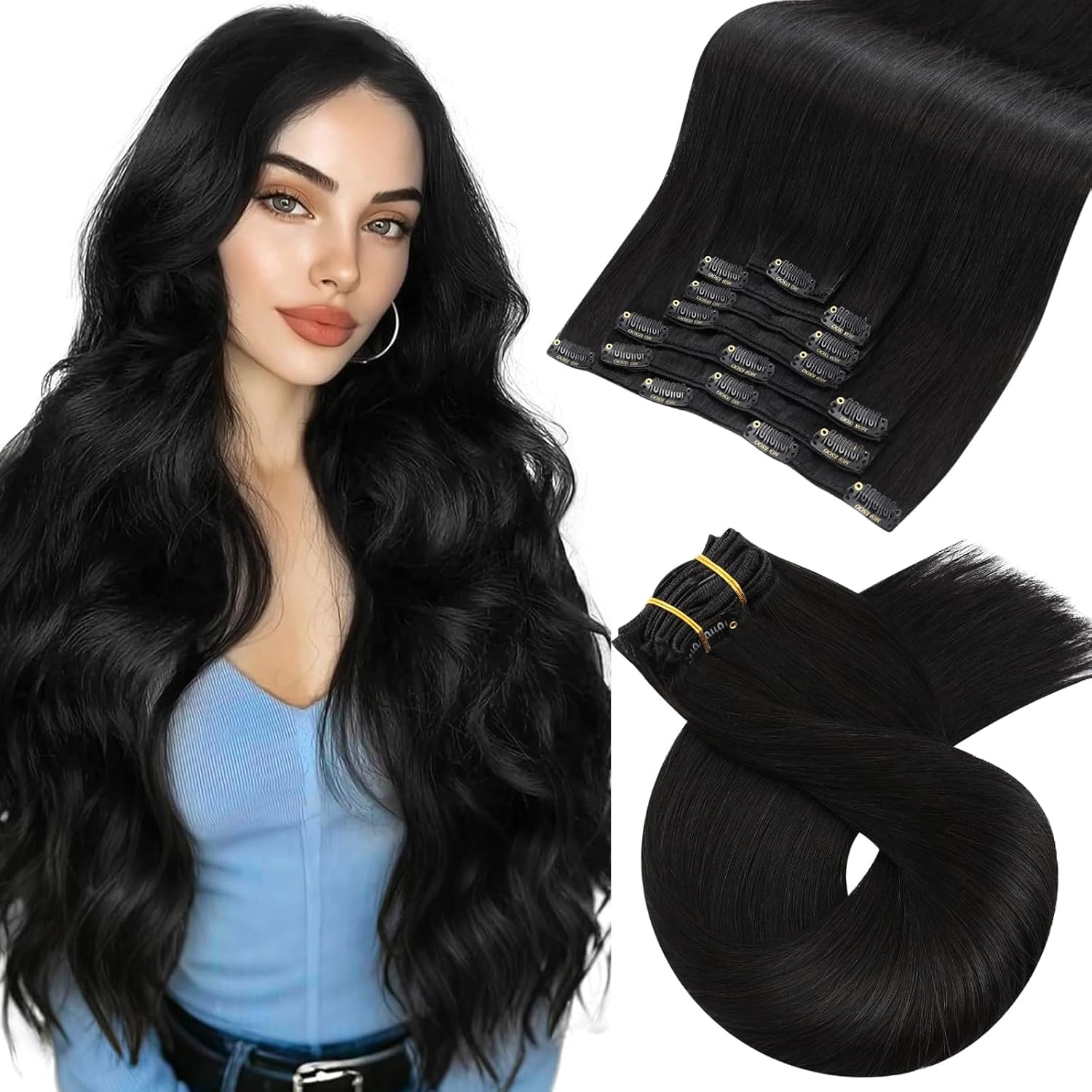 image:imageMoresoo Natural Black Espresso Brown Clip ins 24in and 22in Bundle