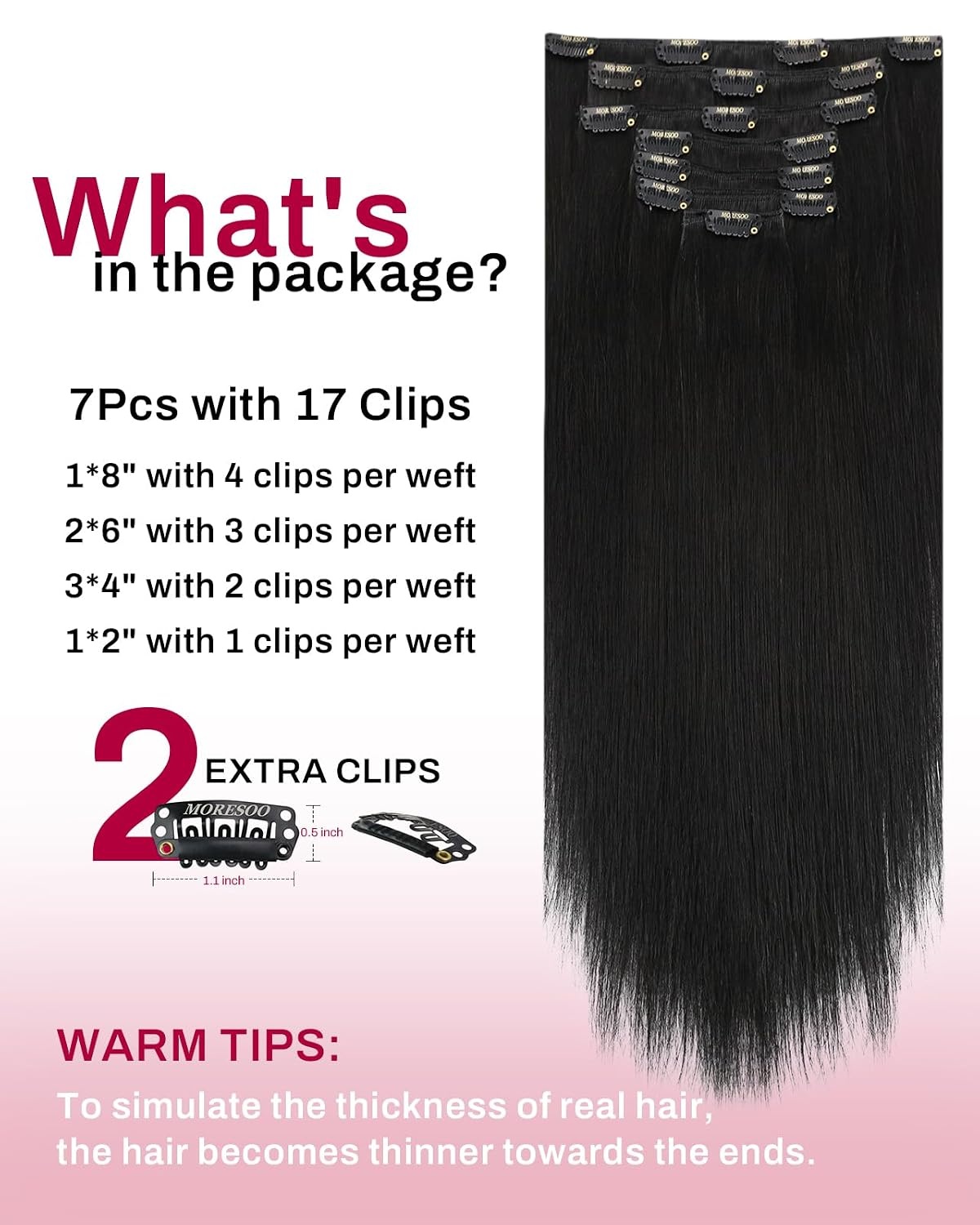 image:imageMoresoo Natural Black Platinum Blonde Clip ins 22in 240g Bundle