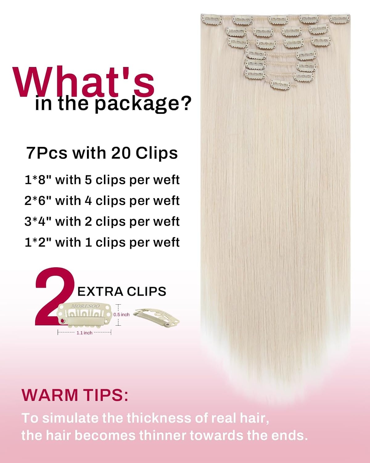 image:imageMoresoo Natural Black Platinum Blonde Clip ins 22in 240g Bundle