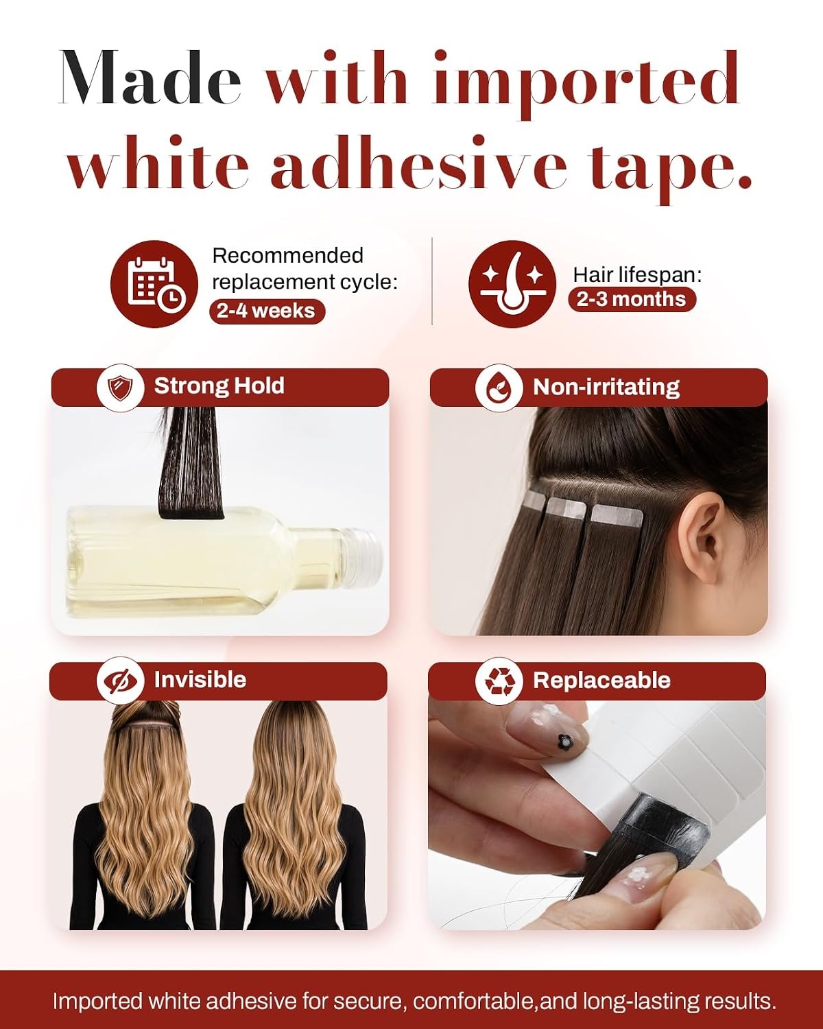 image:imageMoresoo Tape Ins Human Hair Extensions Dark Ash Brown 16in 20Pcs 50g