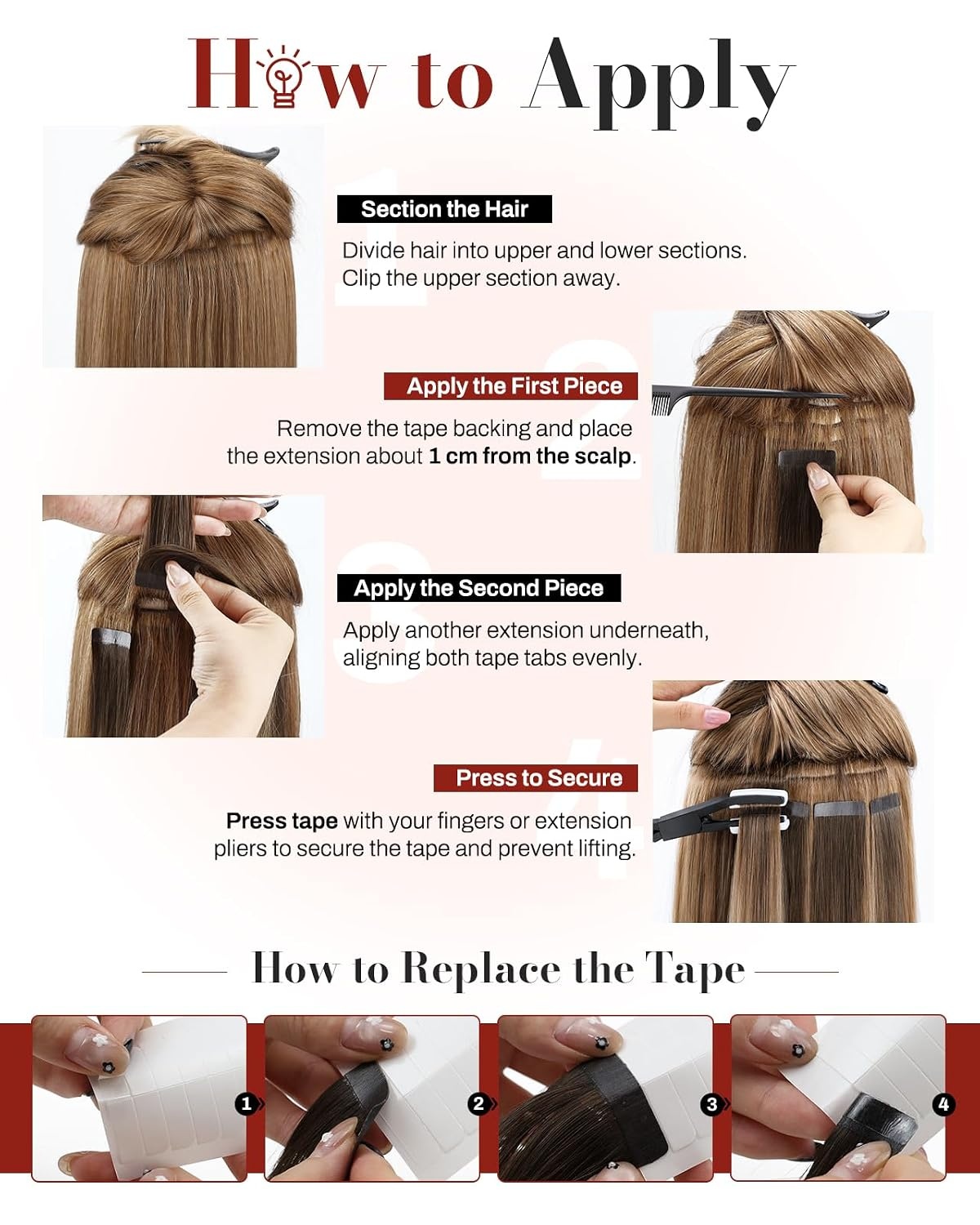 image:imageMoresoo Tape Ins Human Hair Extensions Dark Ash Brown 16in 20Pcs 50g