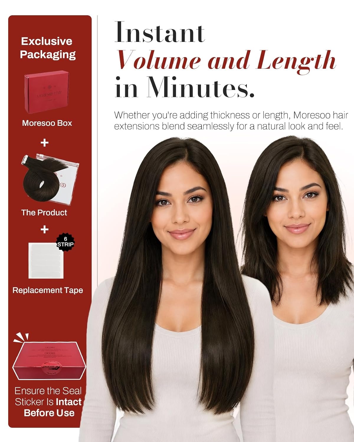 image:imageMoresoo Tape Ins Human Hair Extensions Dark Ash Brown 16in 20Pcs 50g