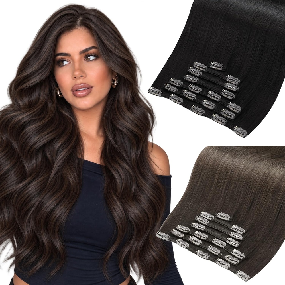 image:imageMoresoo Natural Black Espresso Brown Clip ins 24in and 22in Bundle