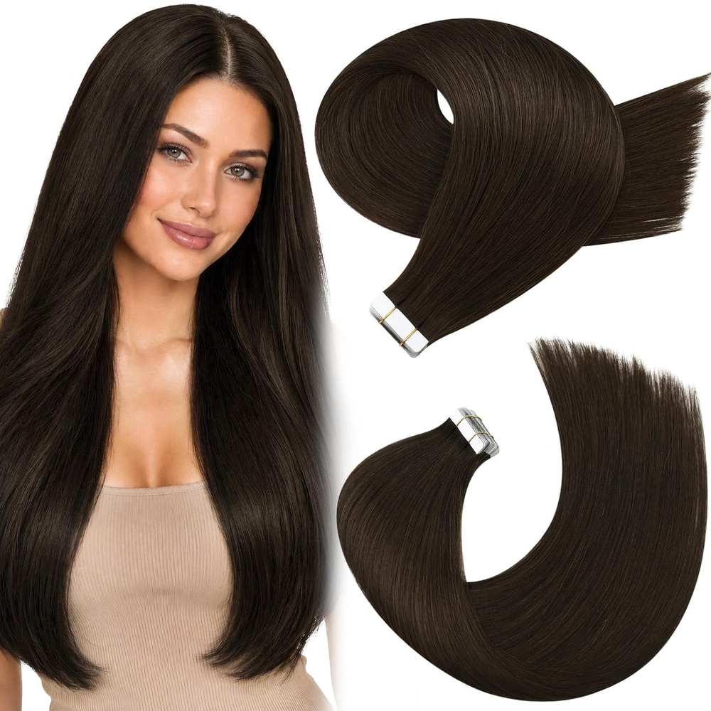 image:imageMoresoo Tape Ins Human Hair Extensions Dark Ash Brown 16in 20Pcs 50g