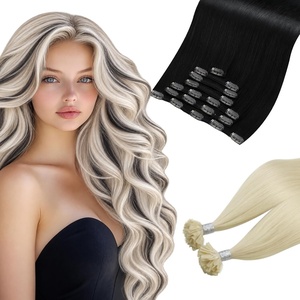 Moresoo 18in Human Hair Extensions Jet Black Clip in and Blonde U Tip