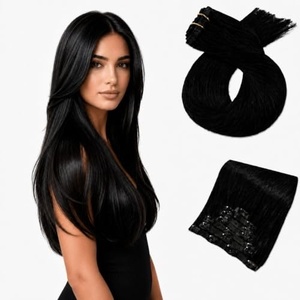 Moresoo Jet Black 14 Inch Clip in and Sew in Human Hair Extensions Bundle