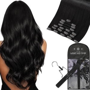 Moresoo Natural Black Clip ins 22in with Hair Extension Storage Bag Bundle