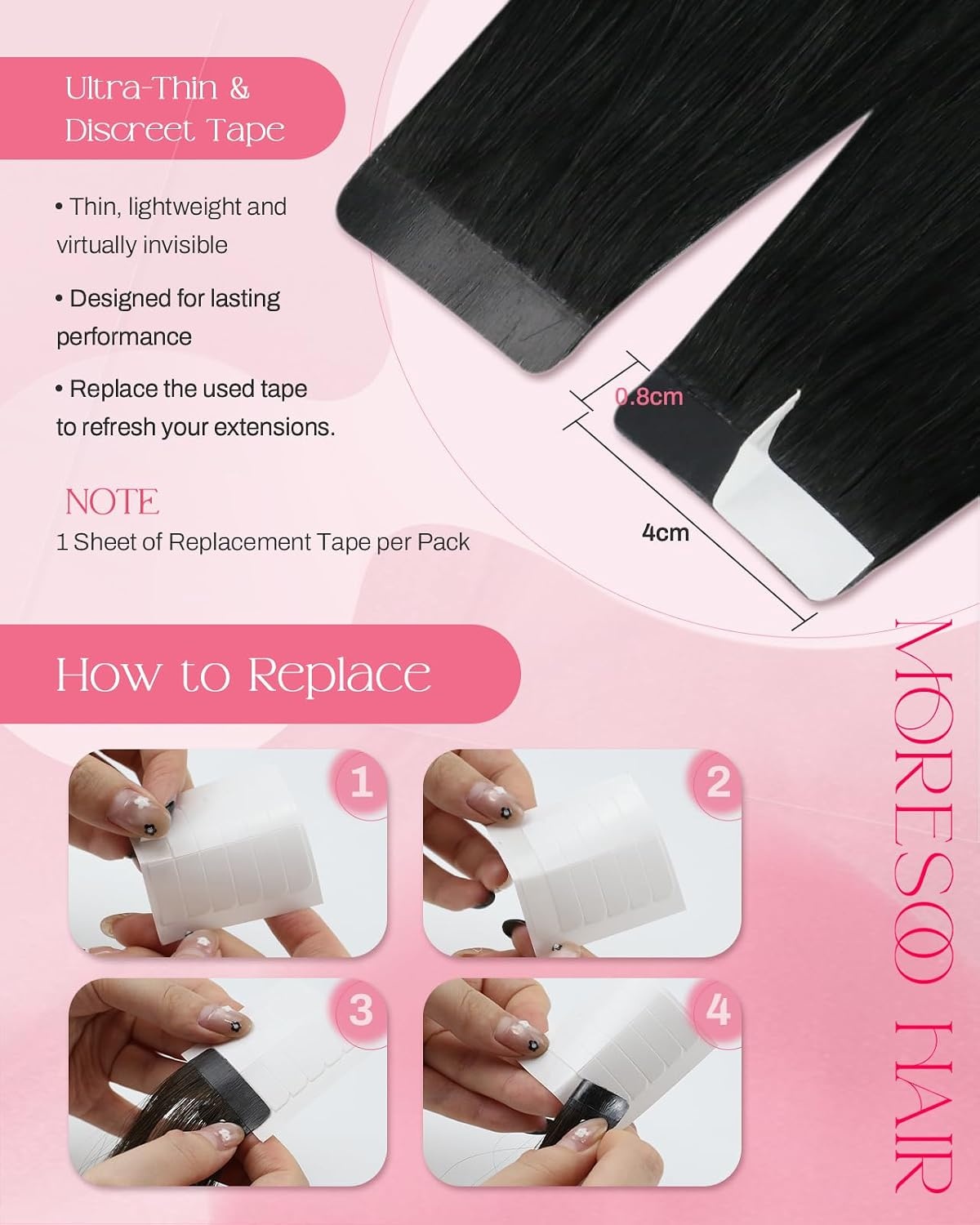 image:imageMoresoo 16 Inch Black Clip in and Tape in Human Hair Extensions Bundle