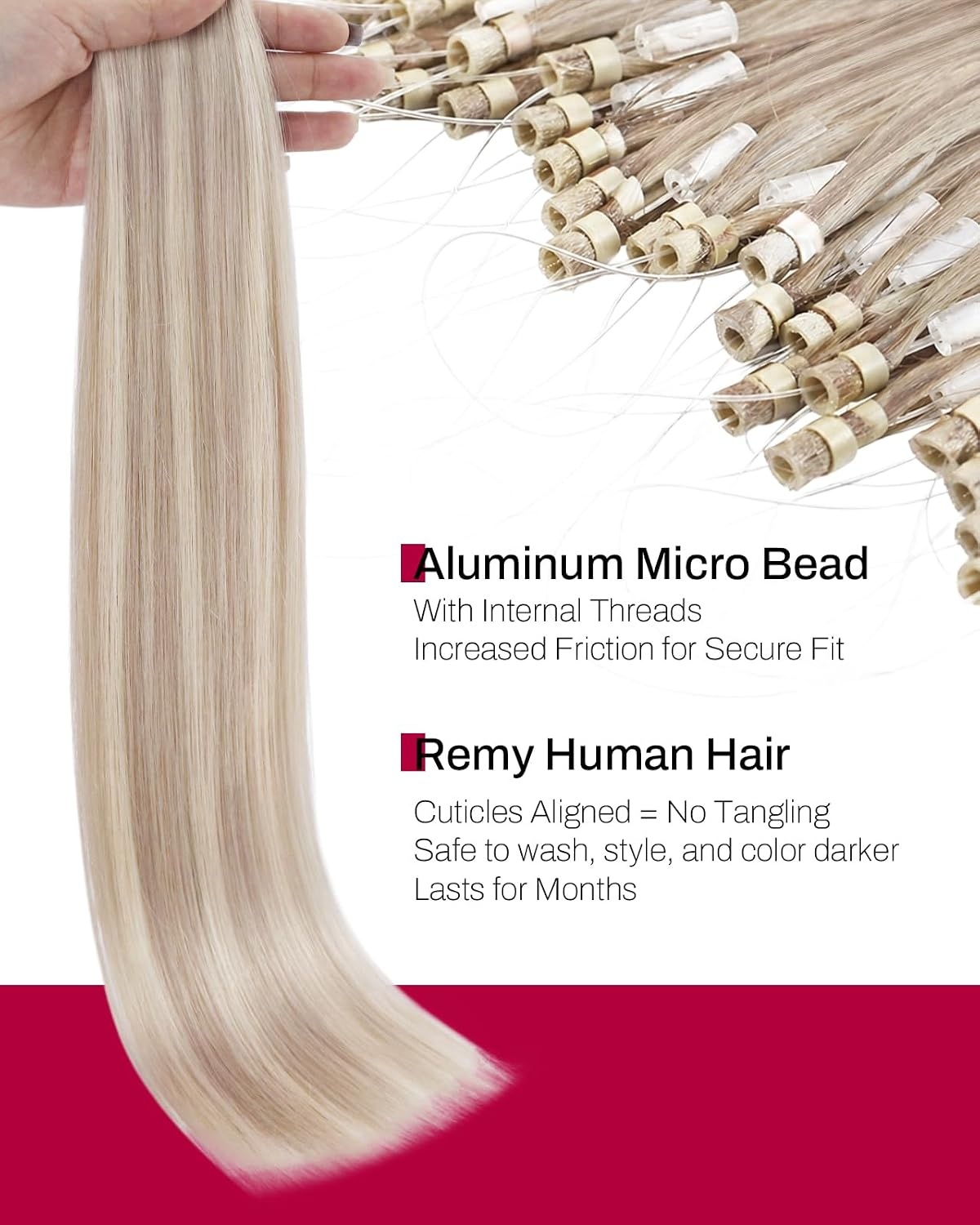 image:imageMoresoo Jet Black Clip in and Ash Blonde Micro Loop Hair Extensions Bundle