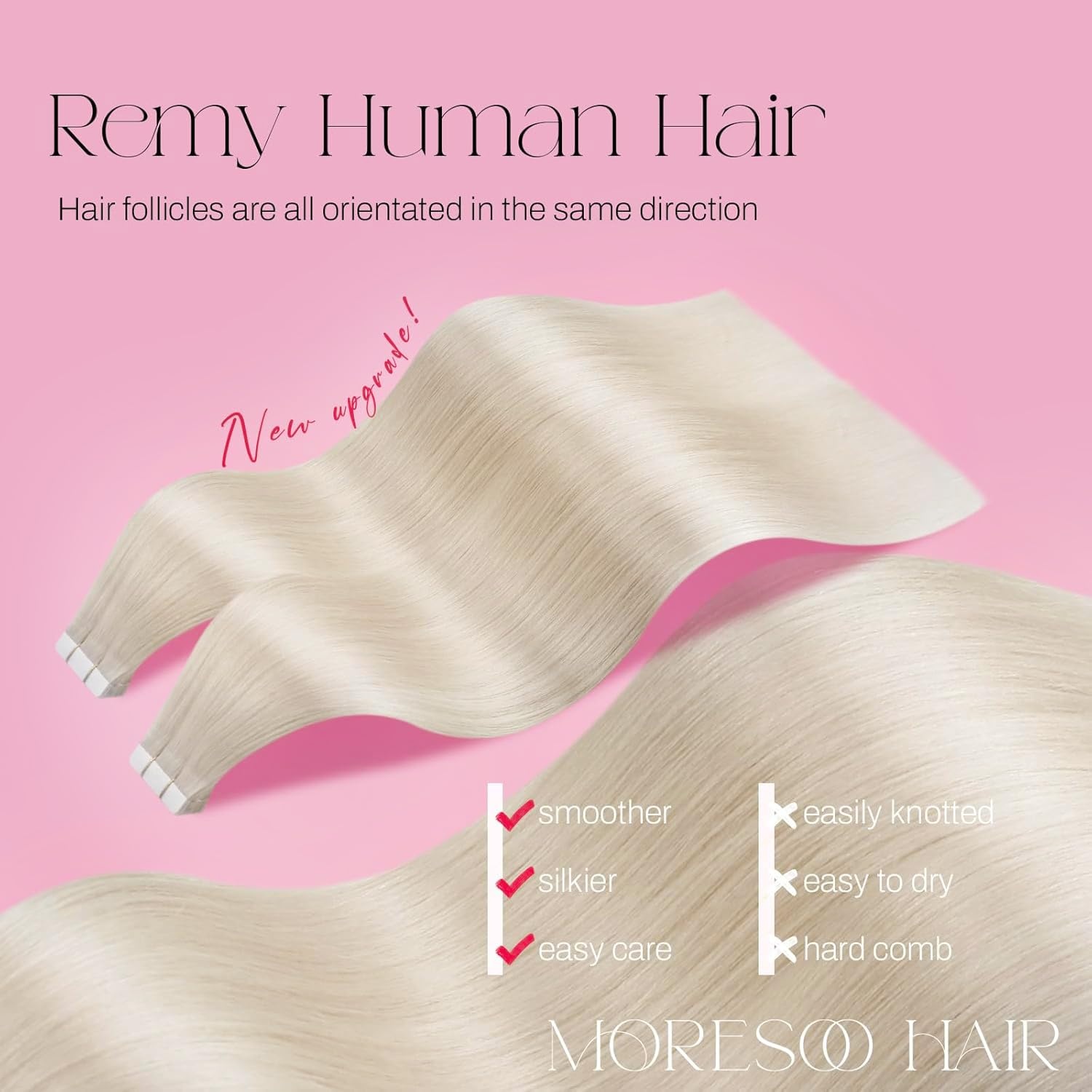 image:imageMoresoo Jet Black Clip in and Platinum Blonde Tape in Extensions Bundle