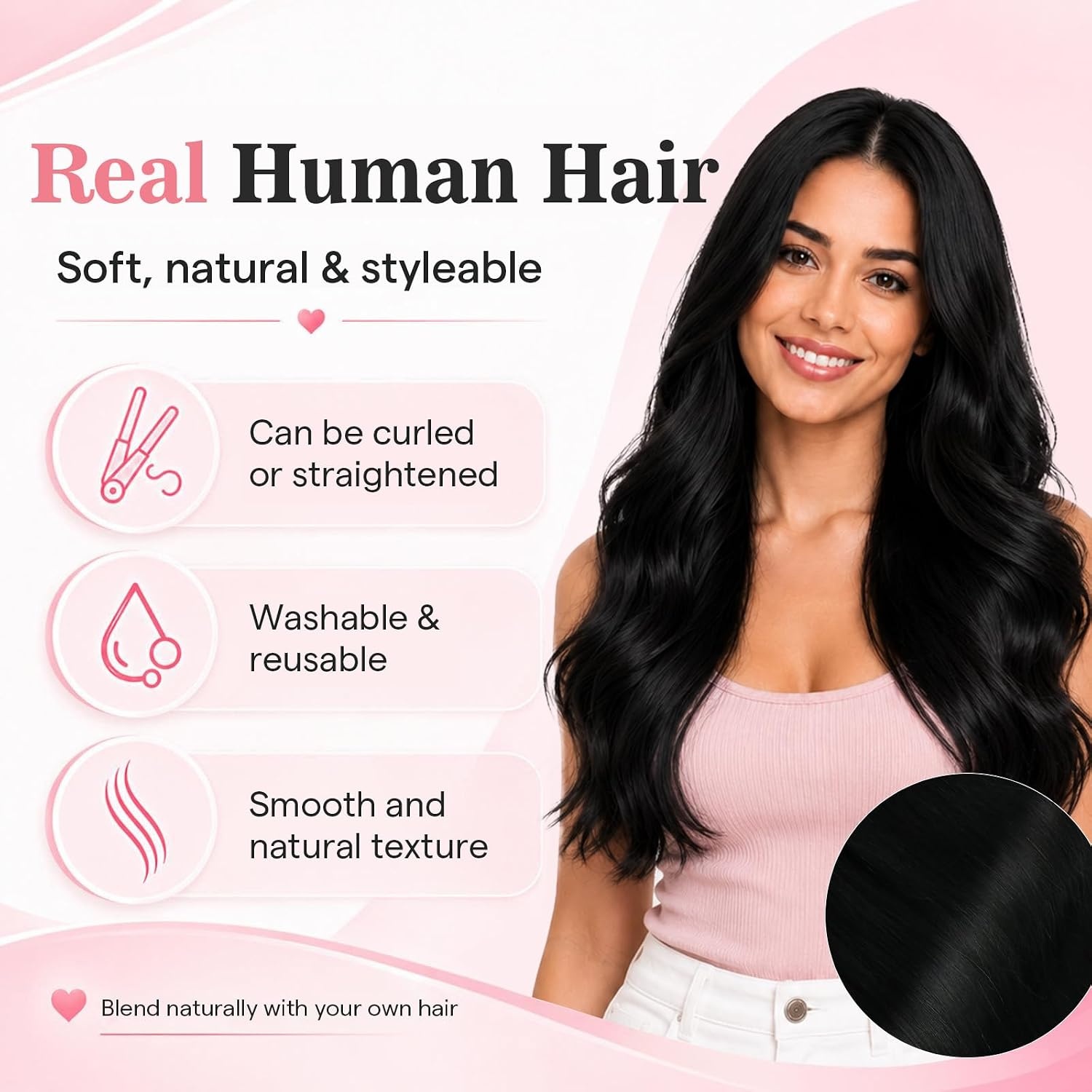 image:imageMoresoo Jet Black PU Weft and Brown Balayage Clip in Extensions Bundle