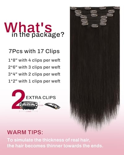 image:imageMoresoo Jet Black PU Weft and Dark Brown Clip in Extensions 20 Inch Bundle