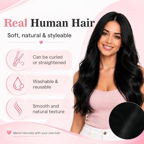 image:imageMoresoo Jet Black Seamless PU Weft Clip in Hair Extensions 18 and 20 Inch Bundle