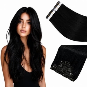 Moresoo 16 Inch Black Clip in and Tape in Human Hair Extensions Bundle