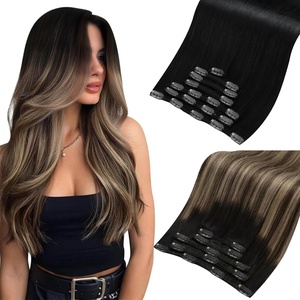 Moresoo 18in Human Hair Clip in Sets Jet Black and Balayage 14 Pieces