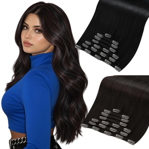 Moresoo Human Hair Clip in Extensions 18in Black and 20in Brown 14 Pieces
