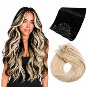 Moresoo Jet Black Clip in and Platinum Blonde Microlink Extensions 16 Inch