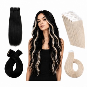 Moresoo Jet Black Clip in and Platinum Blonde Tape in Extensions Bundle