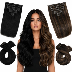 Moresoo Jet Black PU Weft and Brown Balayage Clip in Extensions Bundle